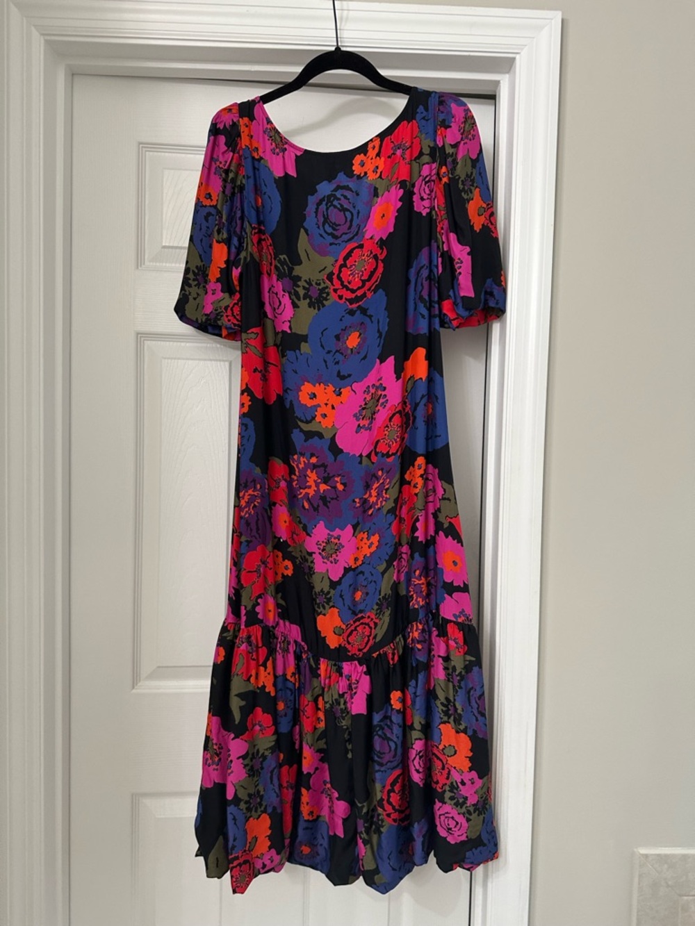 Tracy Reese Black Midi Dress with Pink, Blue & Orange Floral Print - Picture 3 of 3